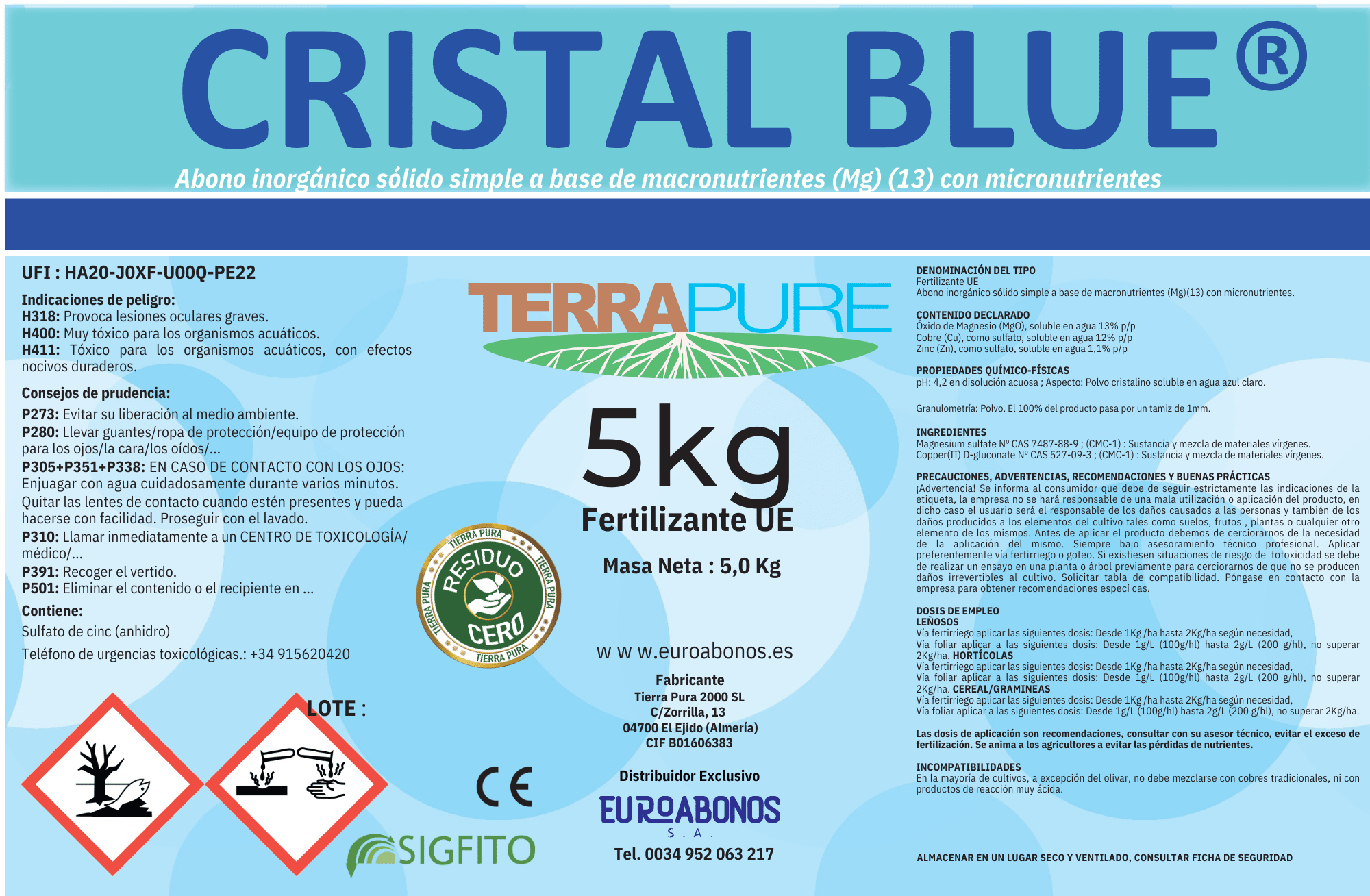 fertilizante Cristal Blue terrapure abono agrícola